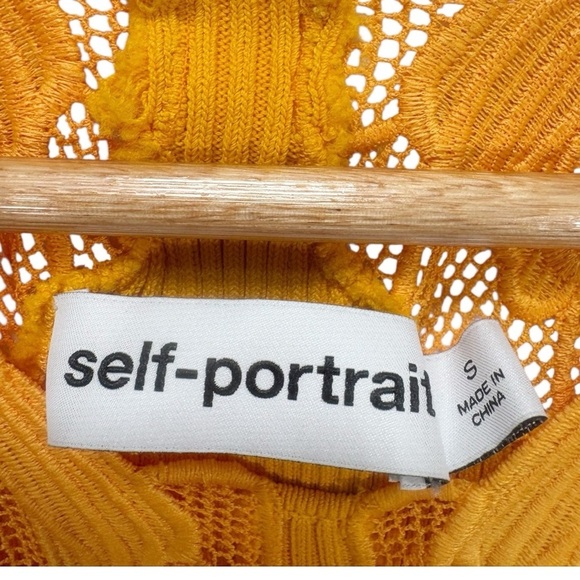 Self Portrait Canary Yellow Inserted Lace Knit Dress Size Small - Picture 10 of 10